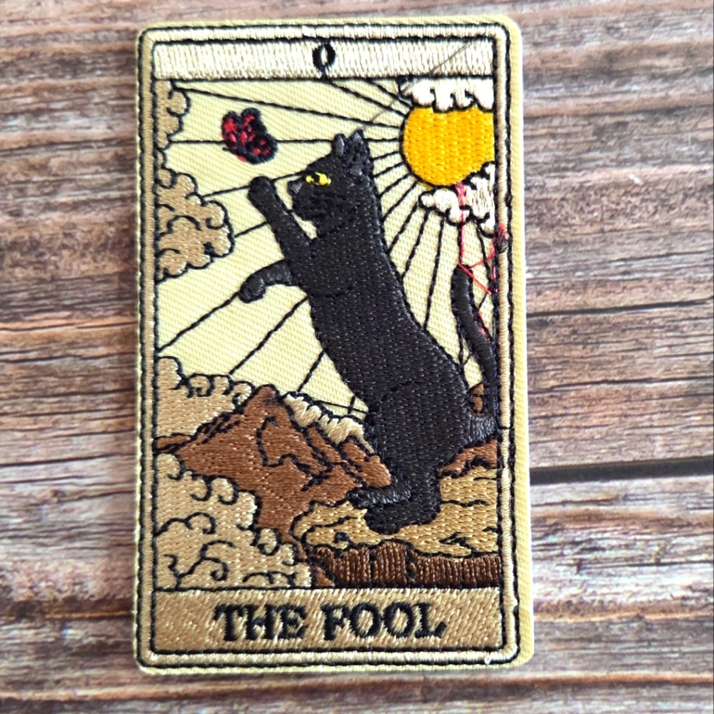 The Fool Tarot Card Cat Witchy Embroidered Iron on Patch